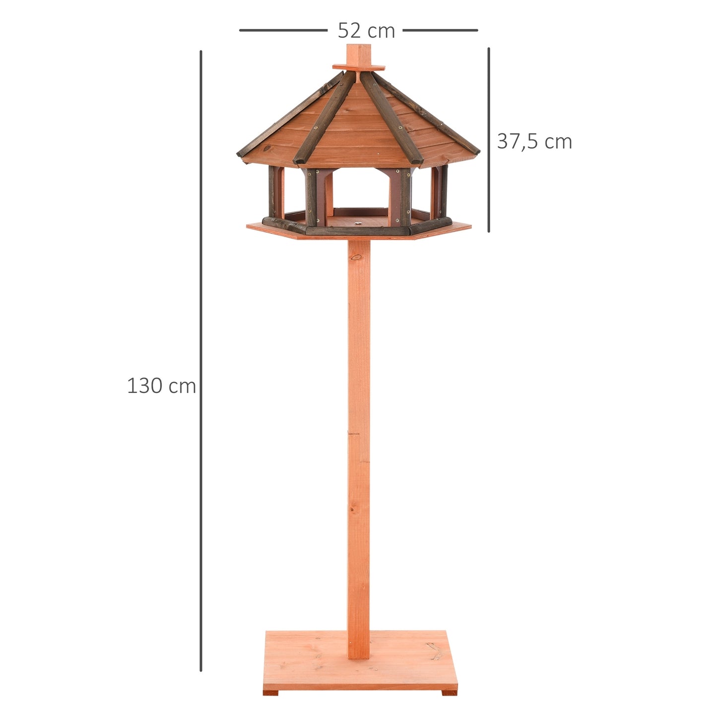 Wooden birdhouse feeder with waterproof roof, 52 x 130 cm