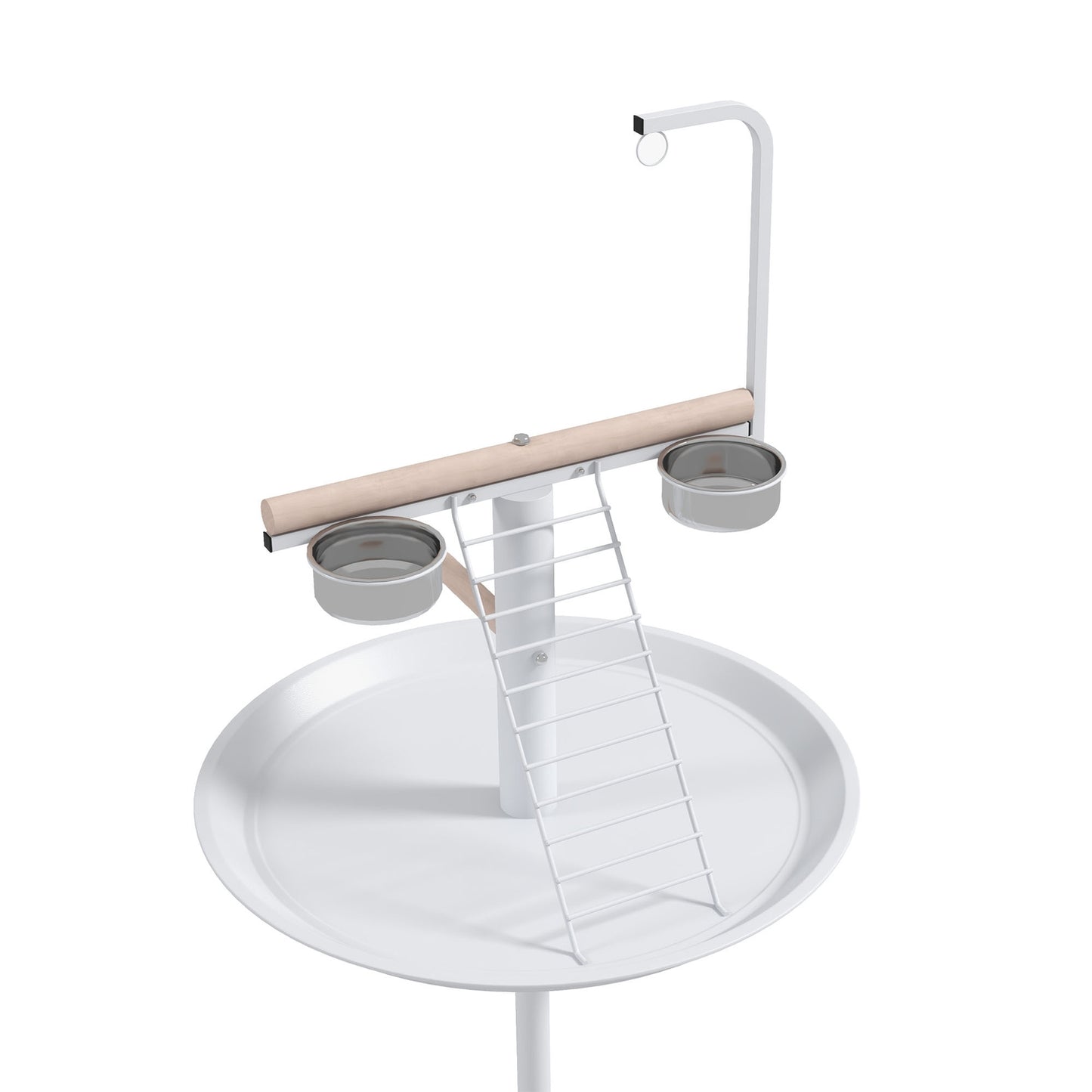 Bird feeding station with wheels and perches, steel, white