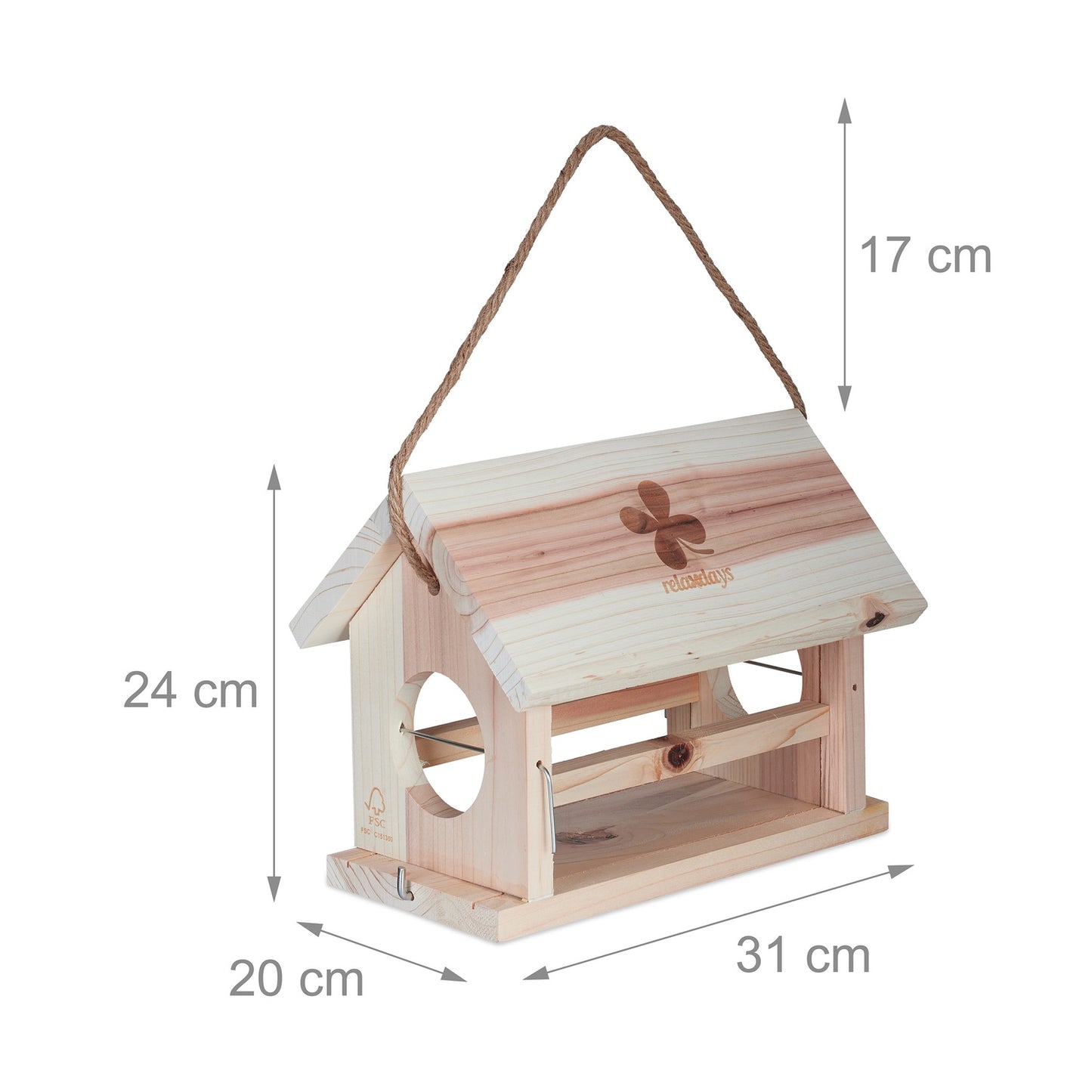 Bird feeder in natural wood