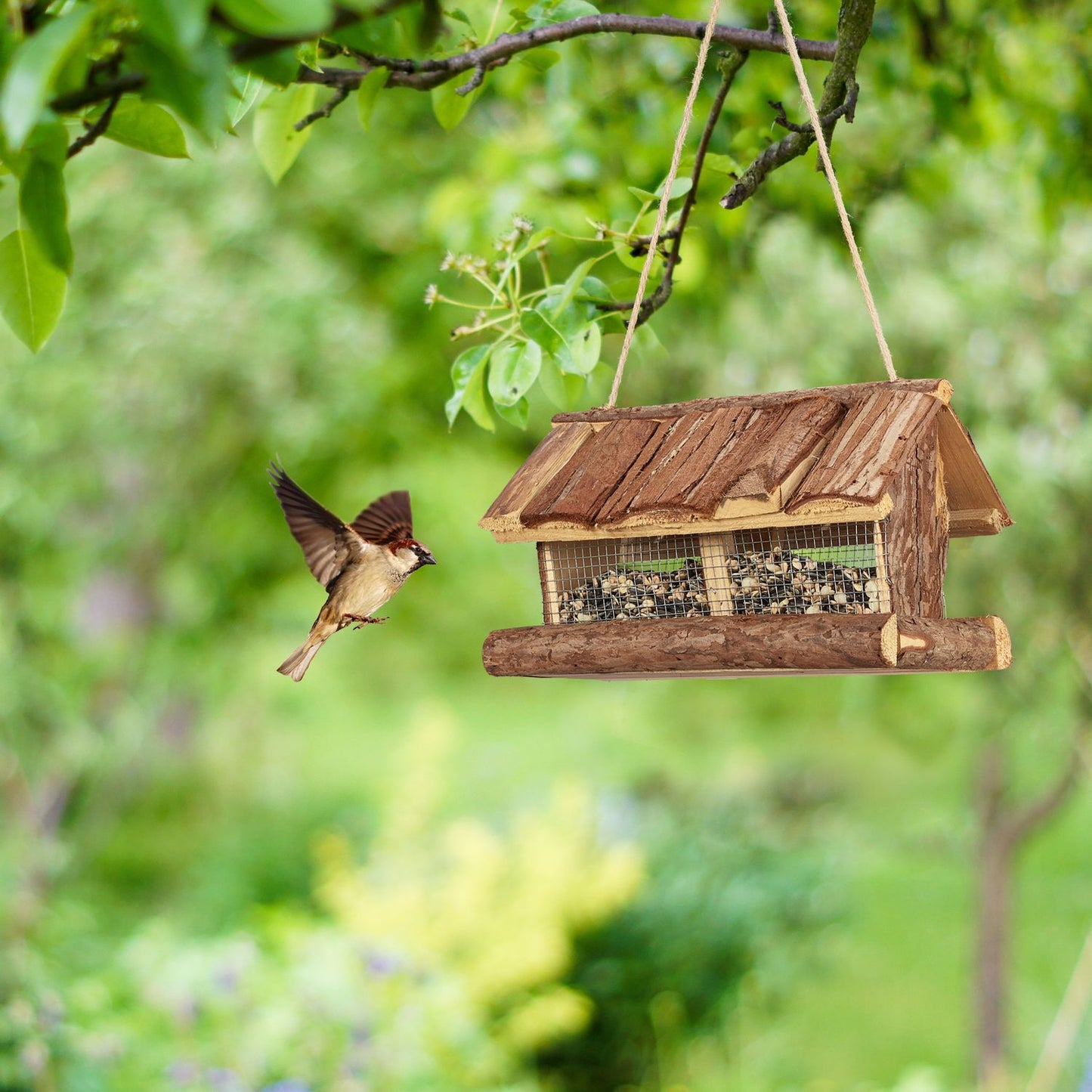 Bird feeder with bark