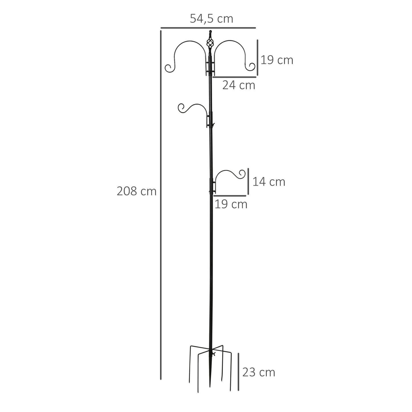 Black bird feeder, 4 hooks, 54.5 x 208 cm
