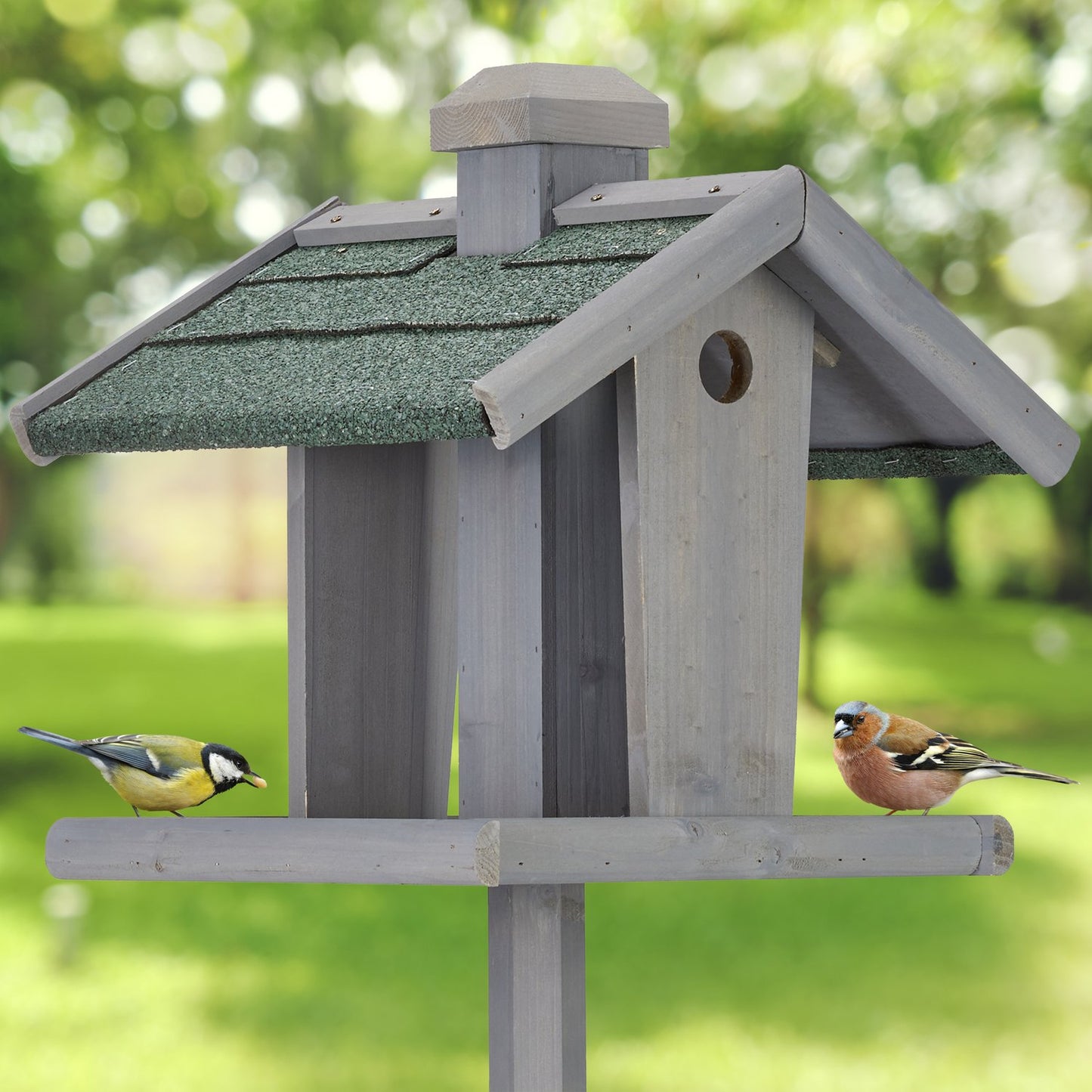 Bird table on post