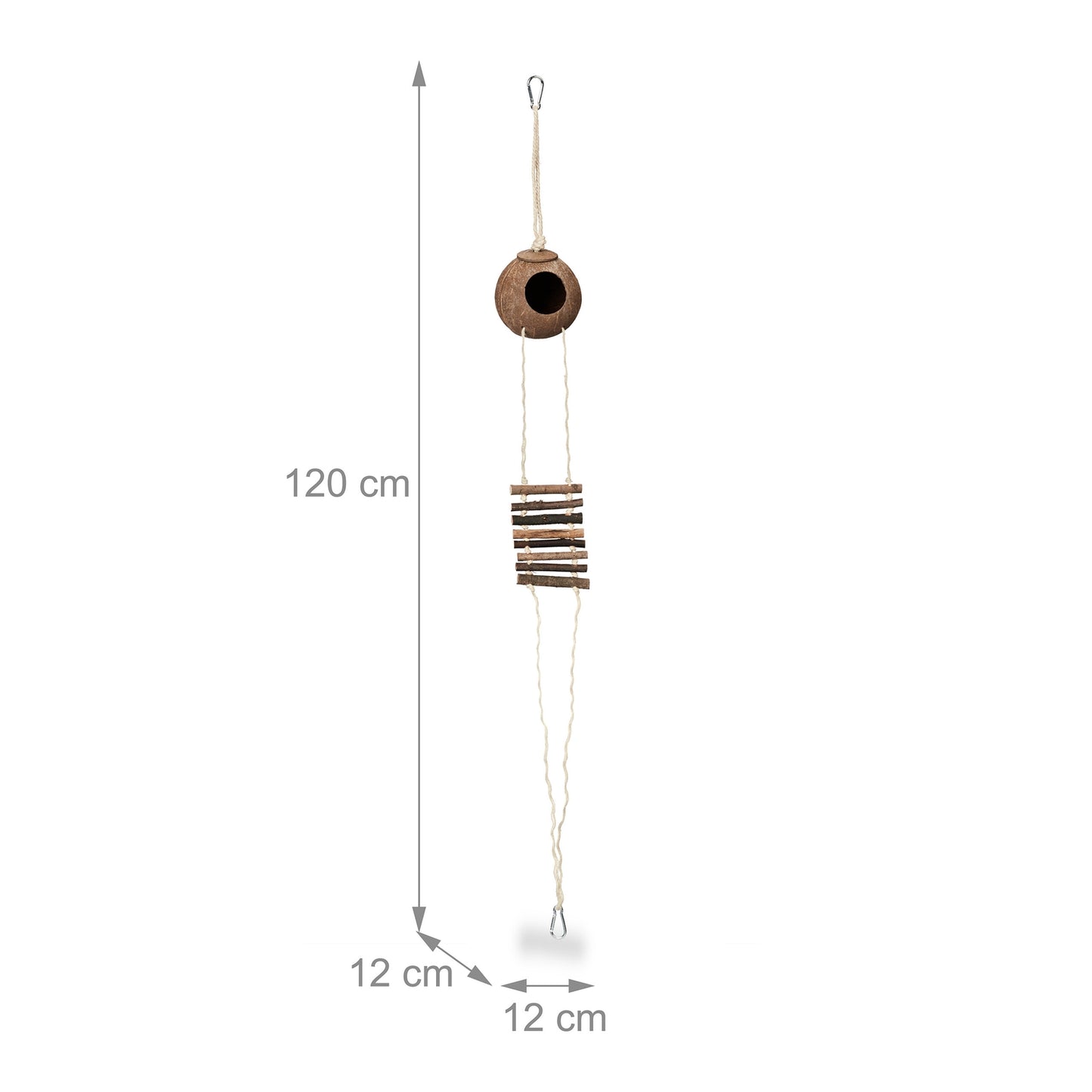 Bird toy with coconut and wooden ladder