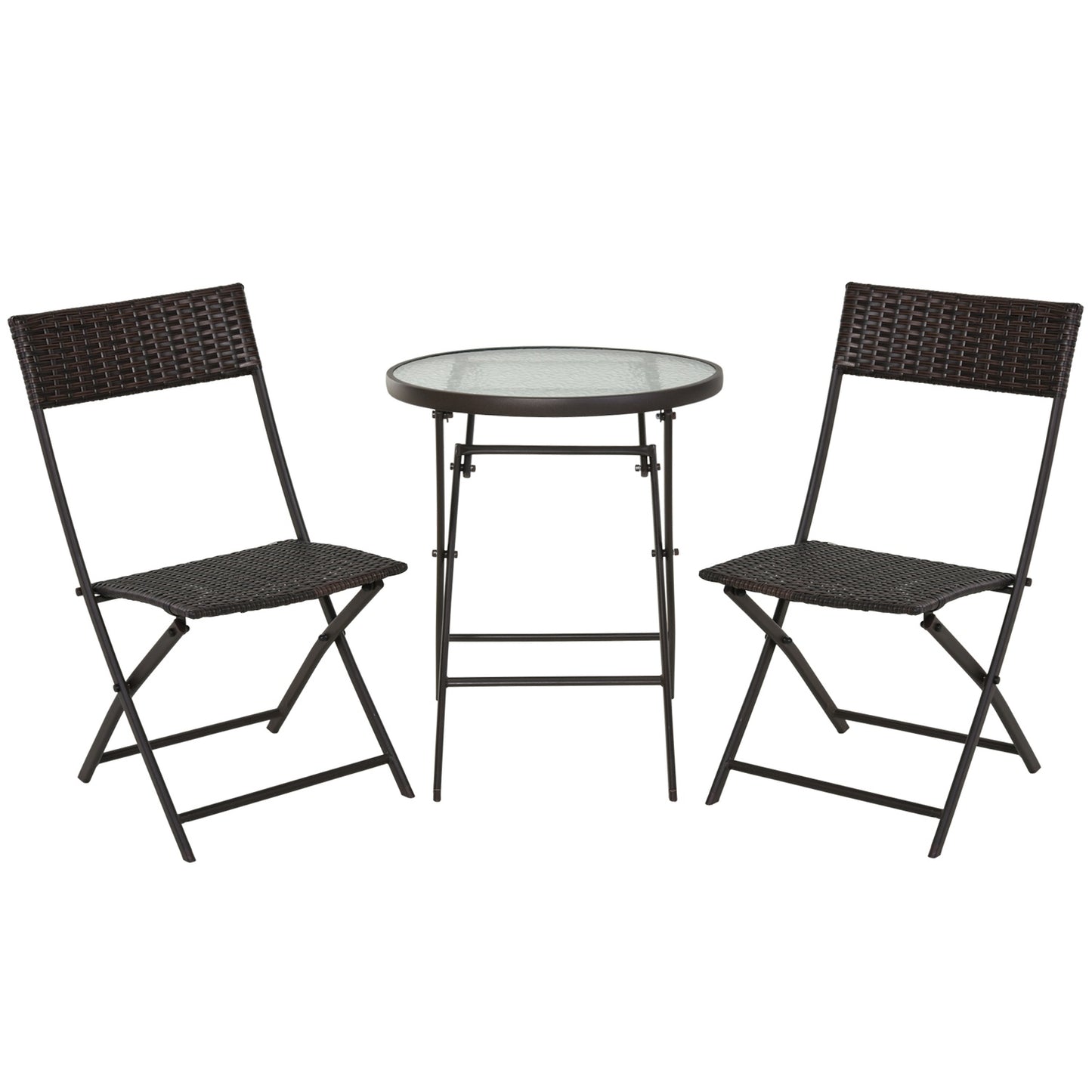 3-piece poly rattan folding bistro set for balcony - Brown