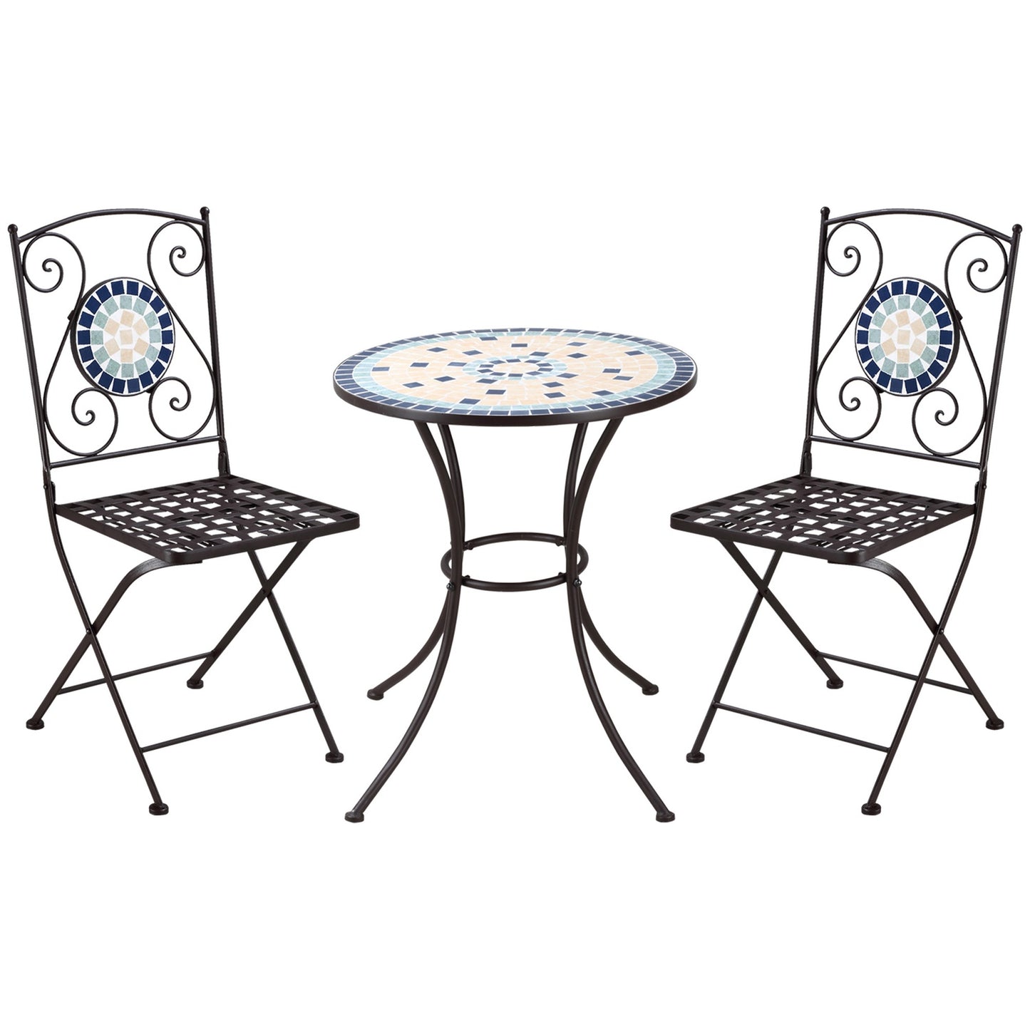 Bistro table set for 2, mosaic stone, weatherproof
