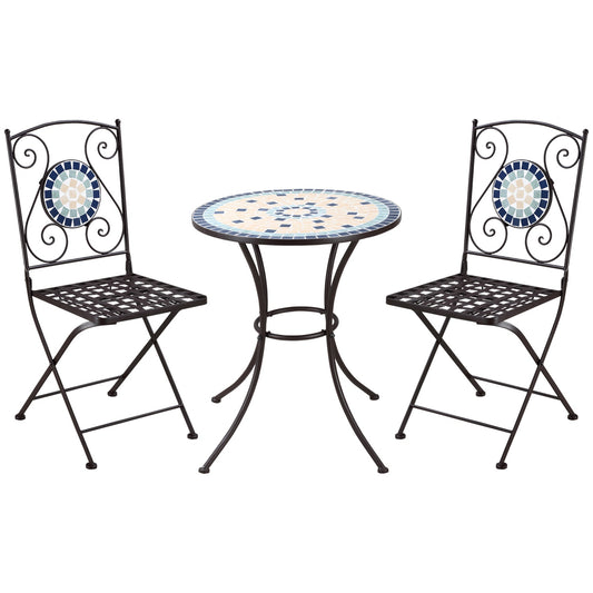 Bistro table set for 2, mosaic stone, weatherproof