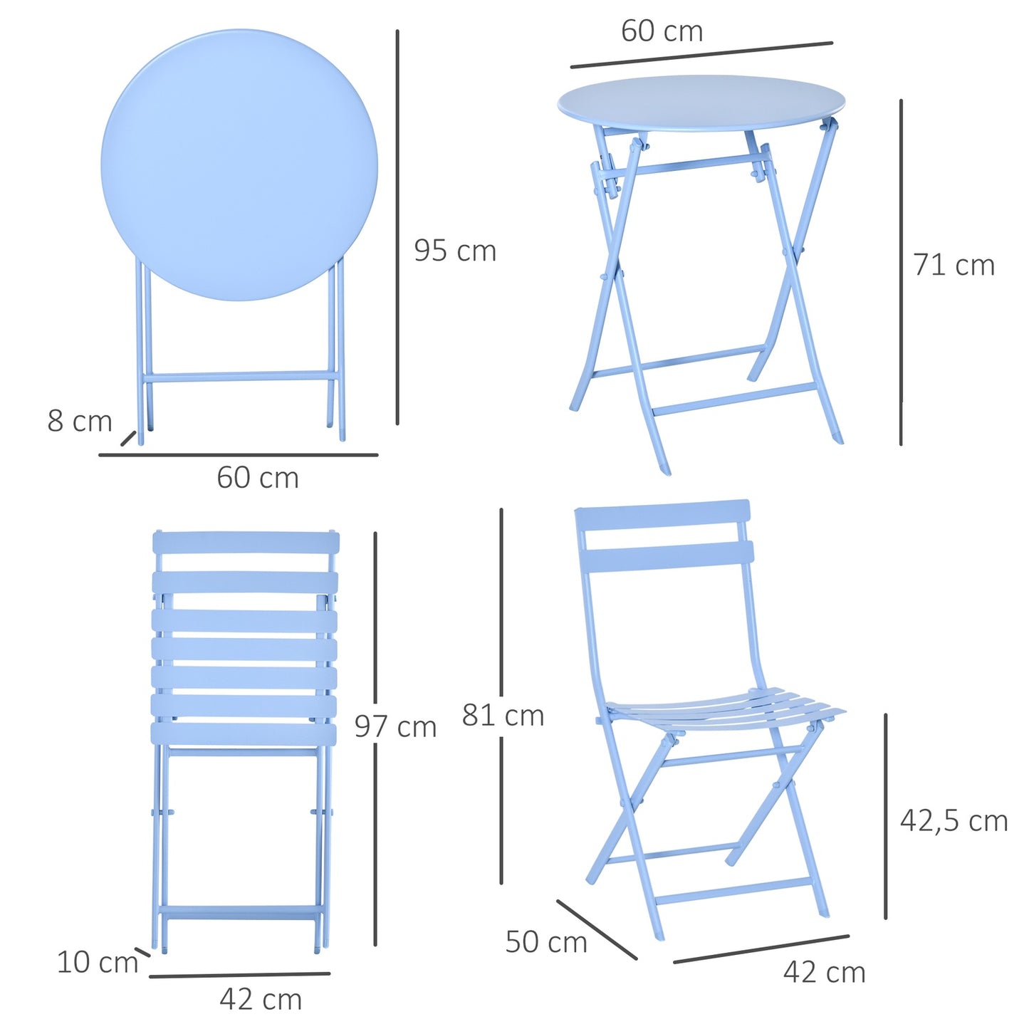 Bistro set for 2 – Light blue, outdoor furniture