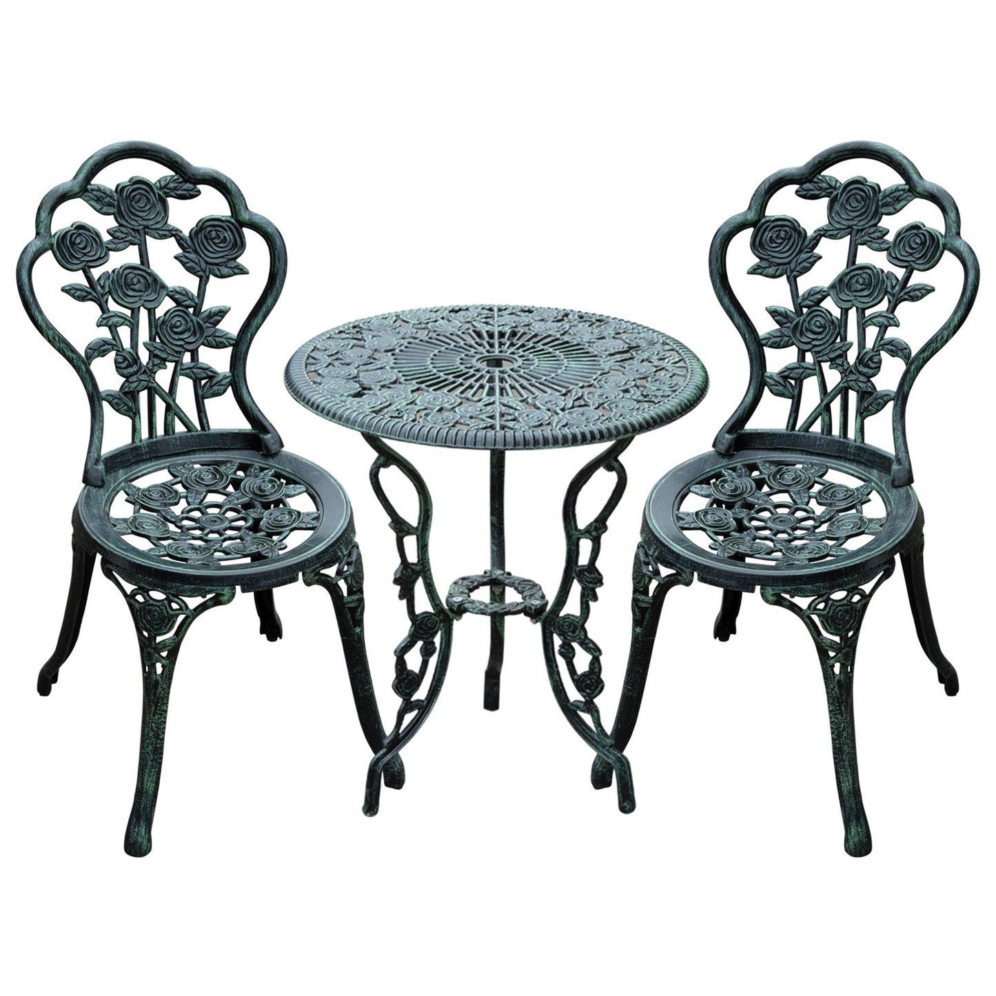 3-piece cast aluminum bistro set - antique green garden furniture