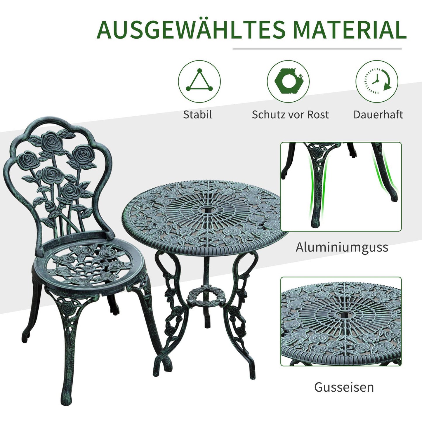 3-piece cast aluminum bistro set - antique green garden furniture