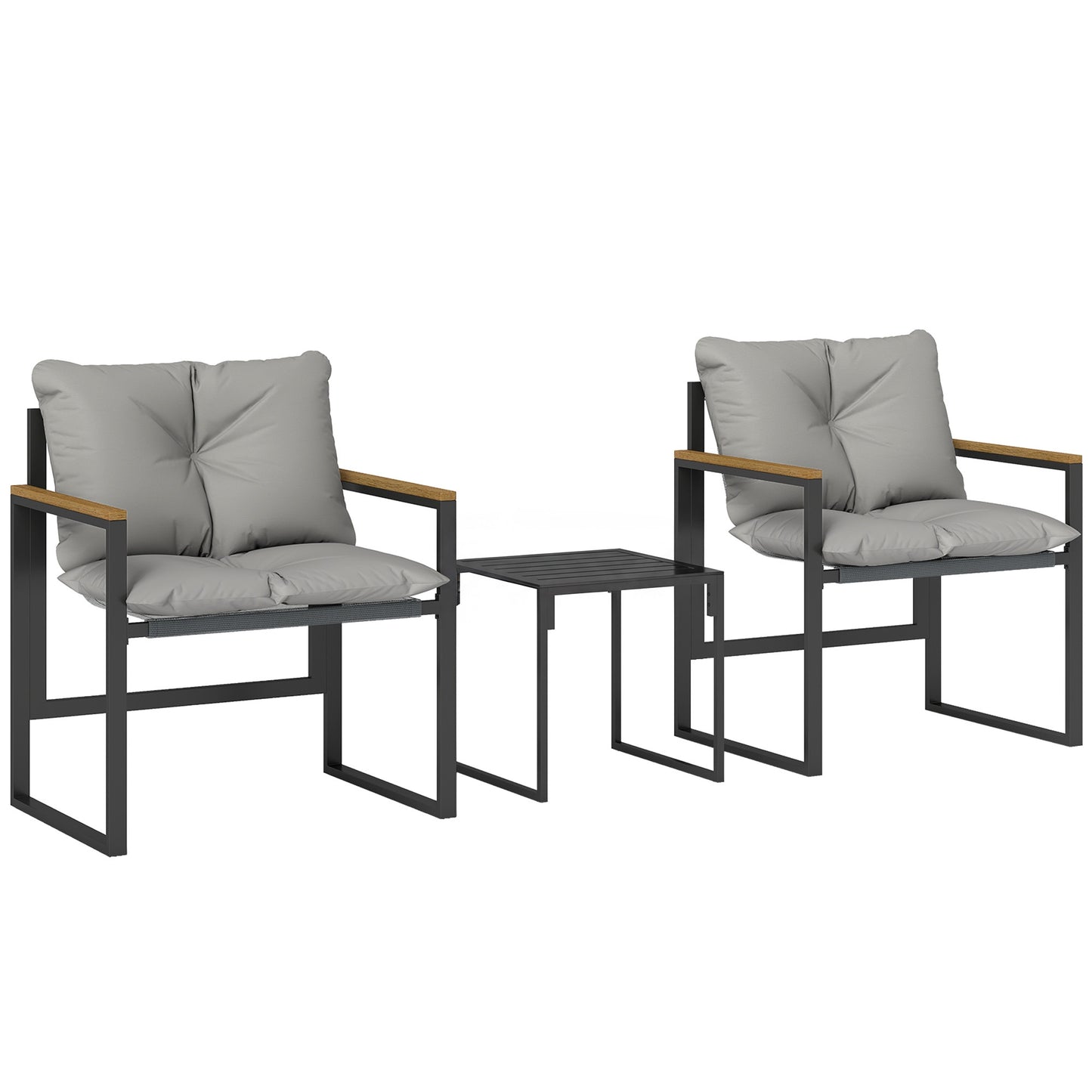 Bistro Set with Cushioned Chairs and Table, Black/Gray