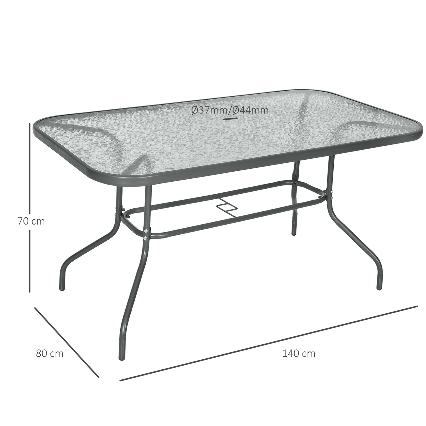 Garden bistro table, Top in tempered glass, 140x80x70 Cm