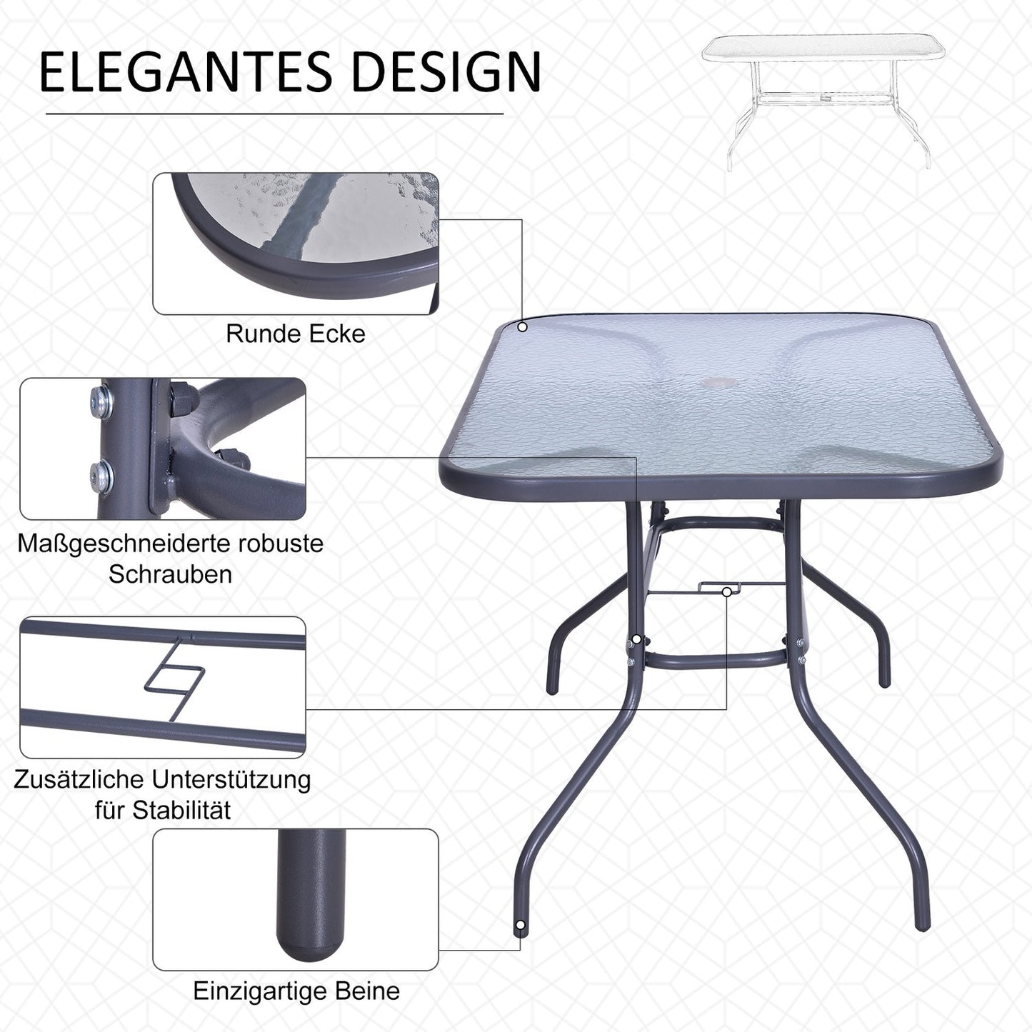Garden bistro table, Top in tempered glass, 140x80x70 Cm