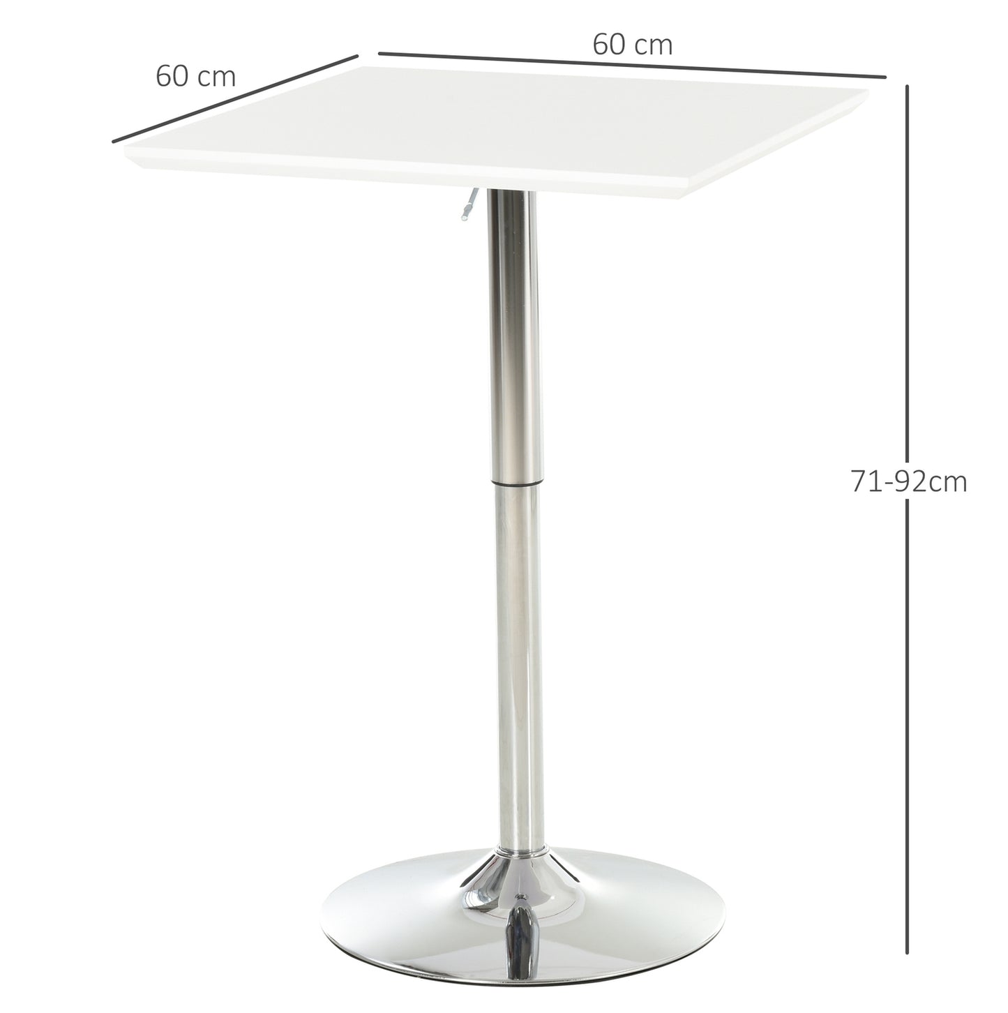 Height-adjustable Square Steel Bistro table, 60x60 cm, White