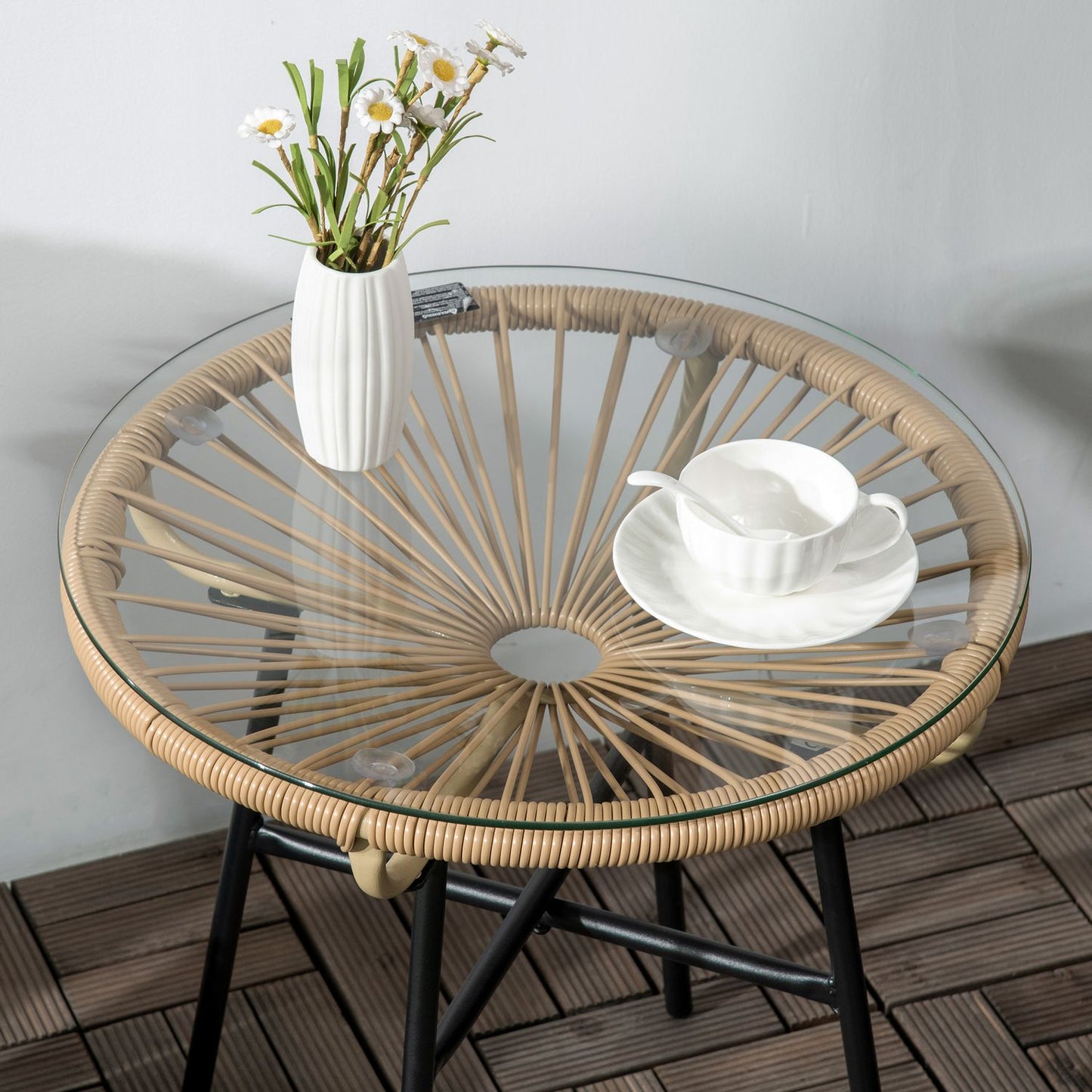 Round bistro table for garden or patio, black & beige, 50 cm