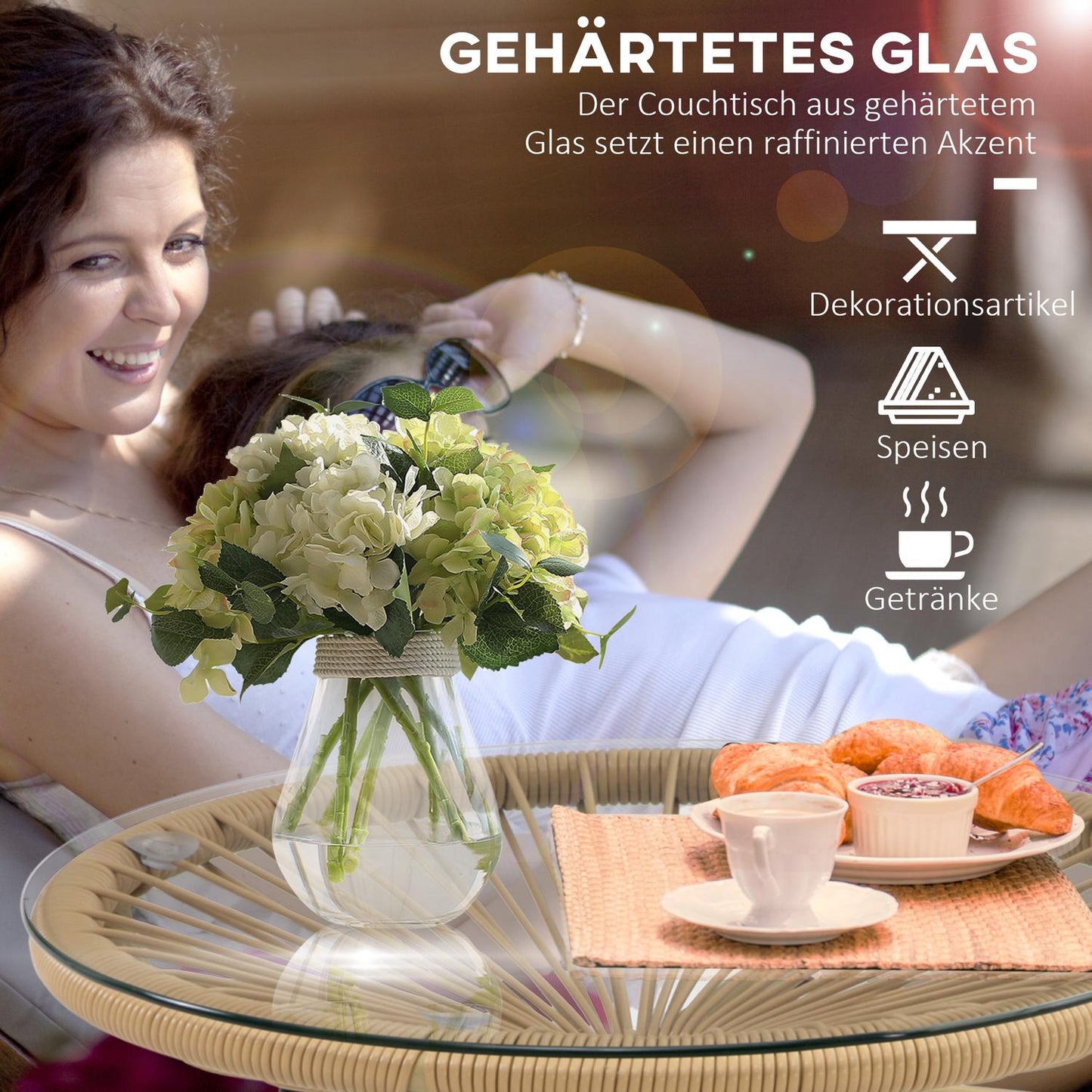 Round bistro table for garden or patio, black & beige, 50 cm