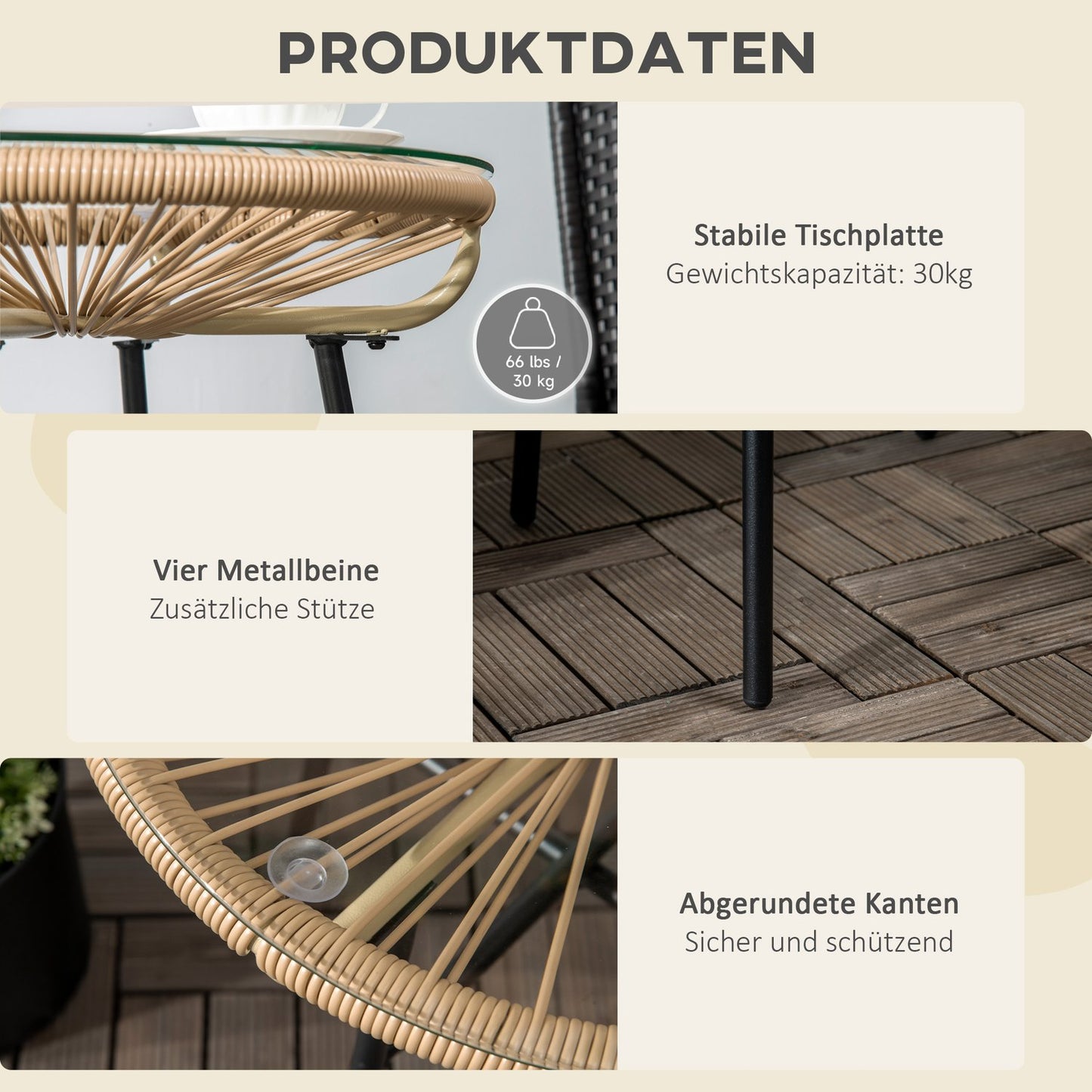 Round bistro table for garden or patio, black & beige, 50 cm