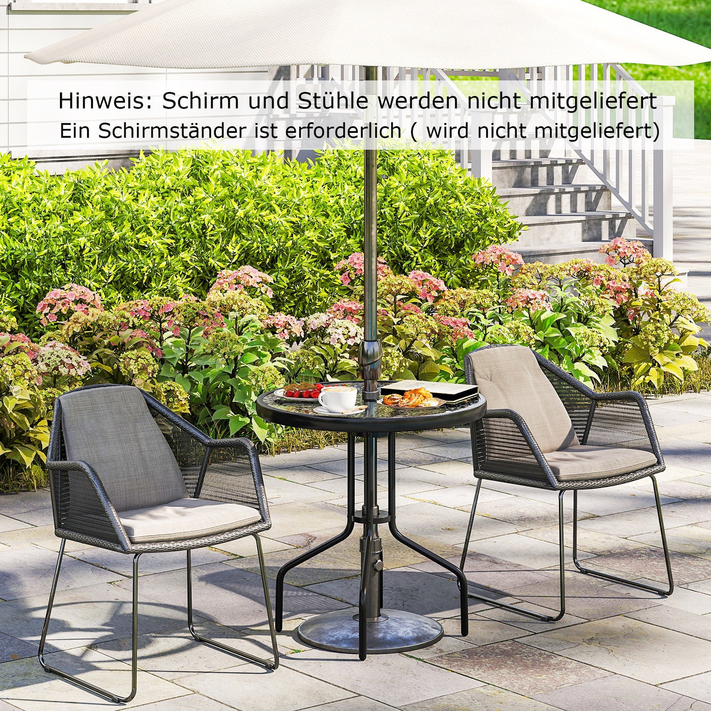 Bistro Table with Umbrella Hole, 70cm Glass Top
