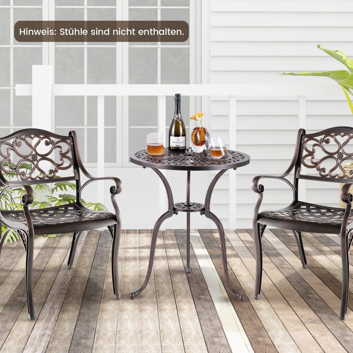 Bistro table made of cast aluminum, weatherproof balcony table with umbrella hole 61 x 61 x 71 cm copper red