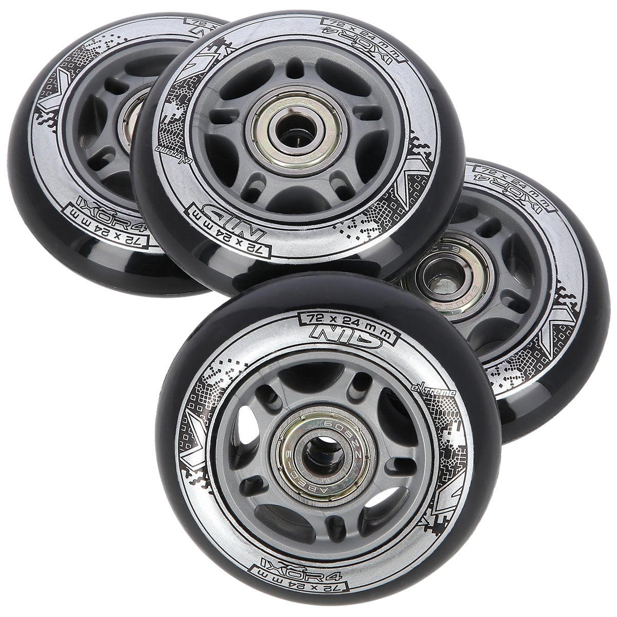 Black 72x24 82A Wheels & ABEC-9 Bearings Set (4+8)