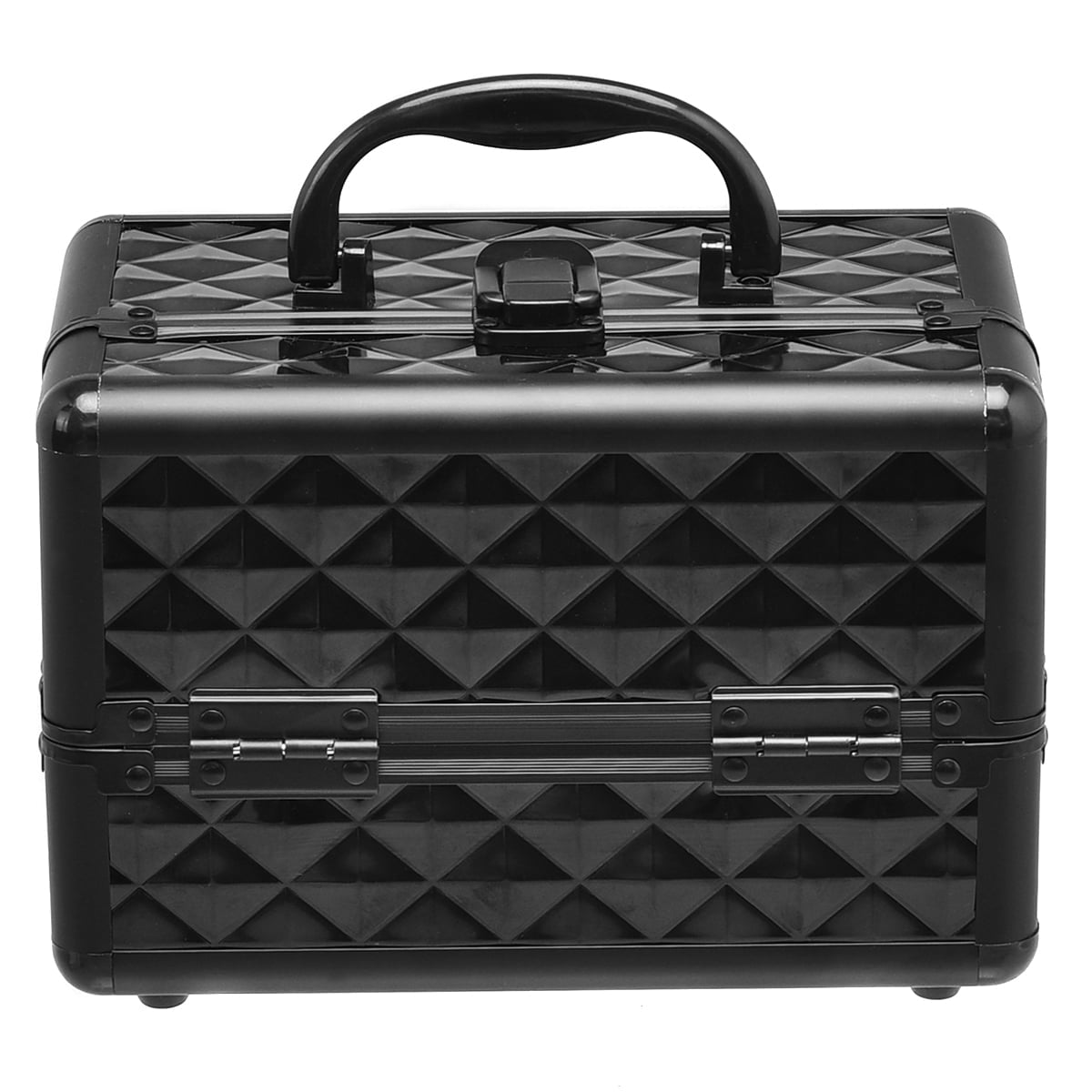 Black Aluminum Makeup Case with Mirror – 2 Trays, Portable
