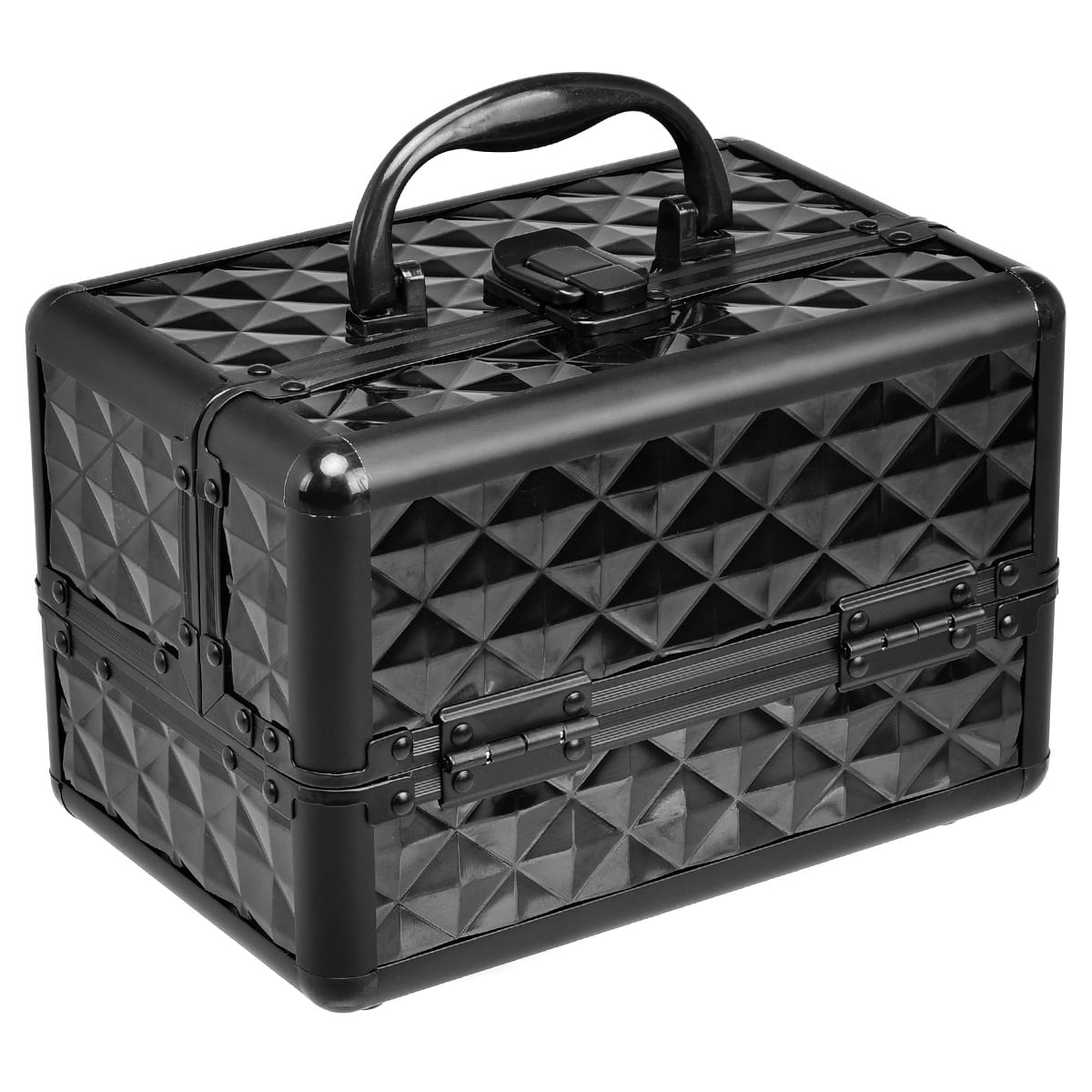 Black Aluminum Makeup Case with Mirror – 2 Trays, Portable