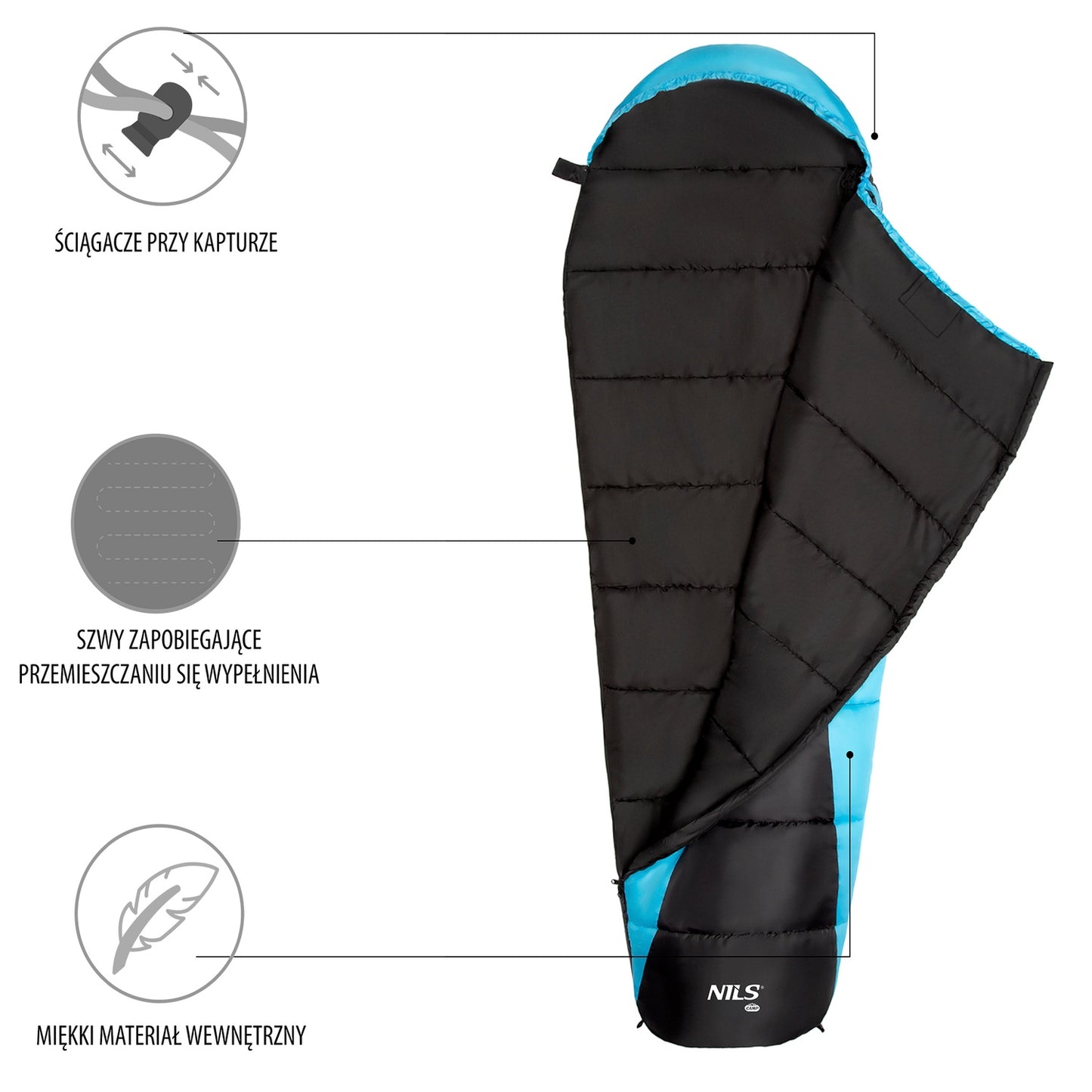 Black-Blue Sleeping Bag, Lightweight, Compact
