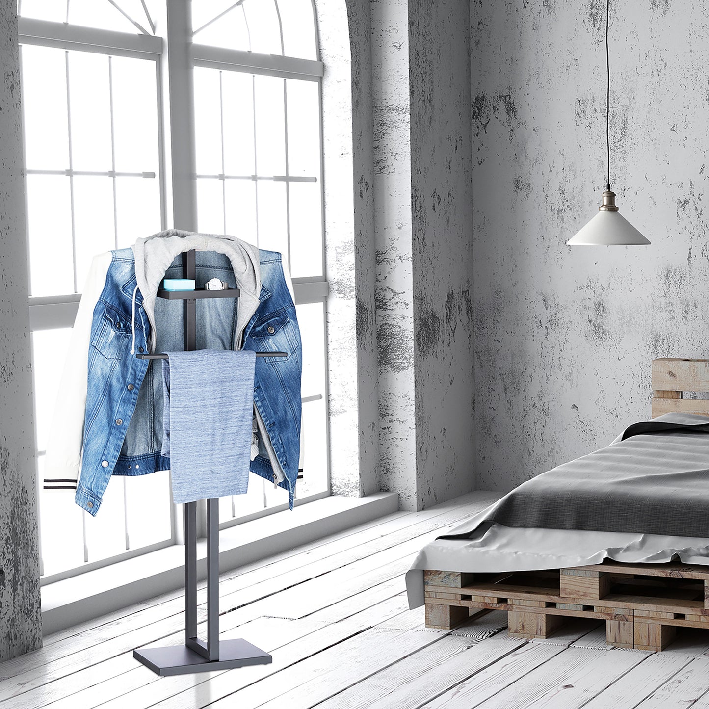 Black Clothes Valet Stand