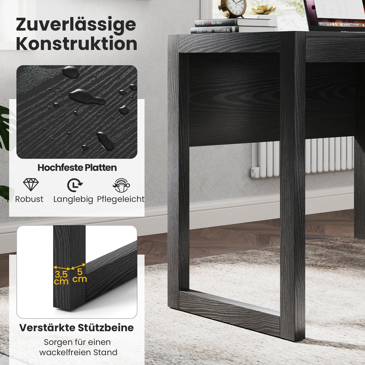 Black Computer Desk with Storage Cabinet, 112cm