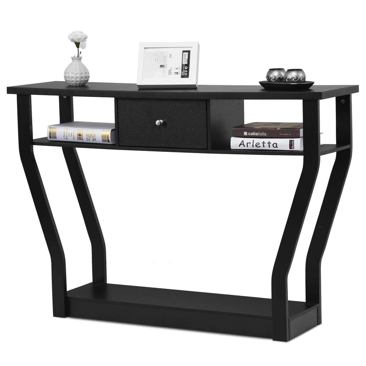 Black Console Table with Drawer and Shelf – 120 x 30 x 81 cm
