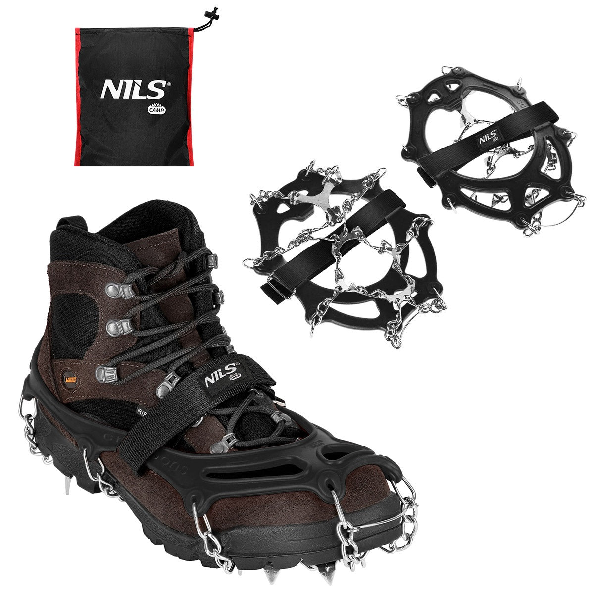 Black Crampons, Size XL, Anti-Slip Traction