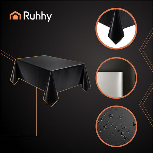 Black Foil Tablecloth, 137x274cm, Waterproof & Reusable