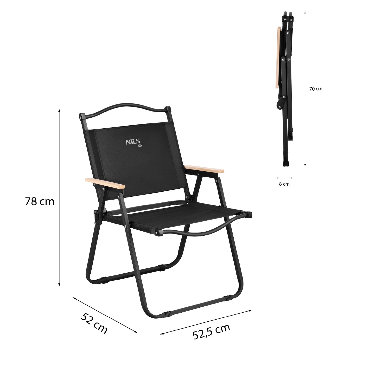 Black Folding Chair, Iron Frame, 900D Polyester Seat