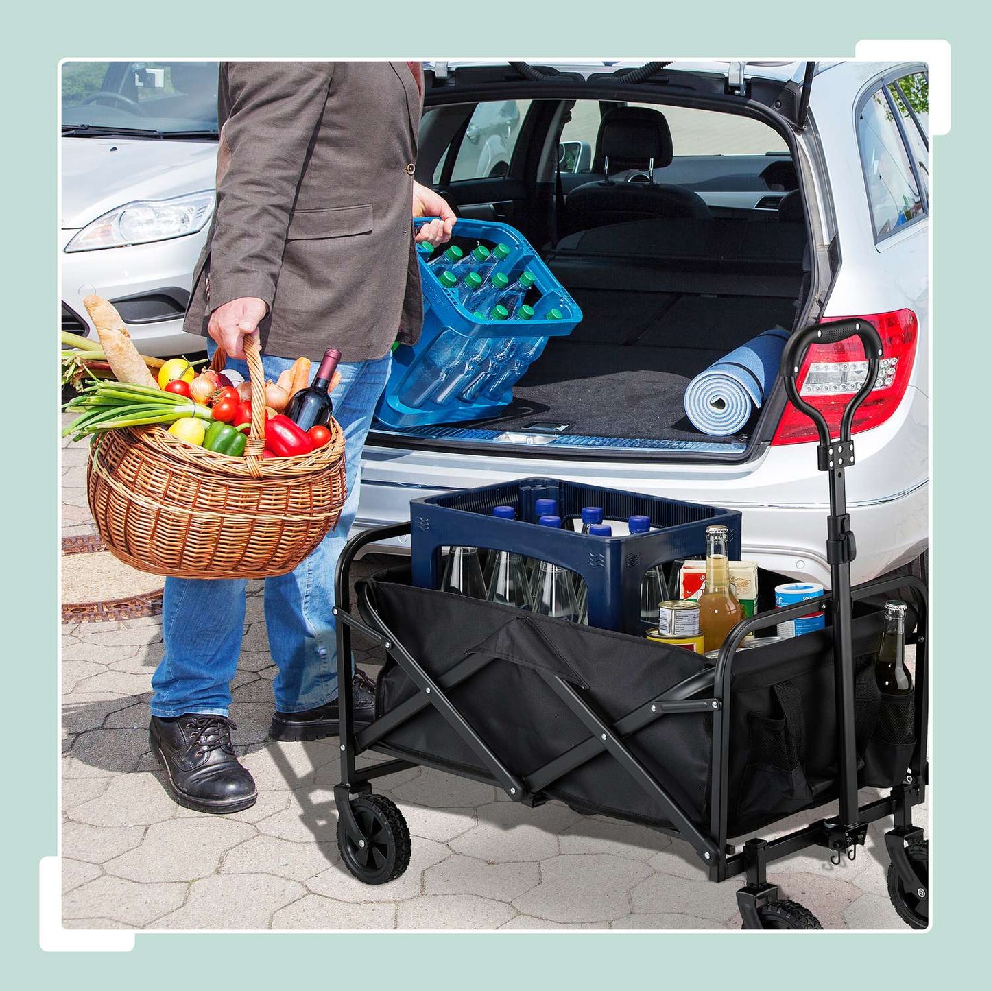 Black Folding Garden Cart with Rubber Wheels