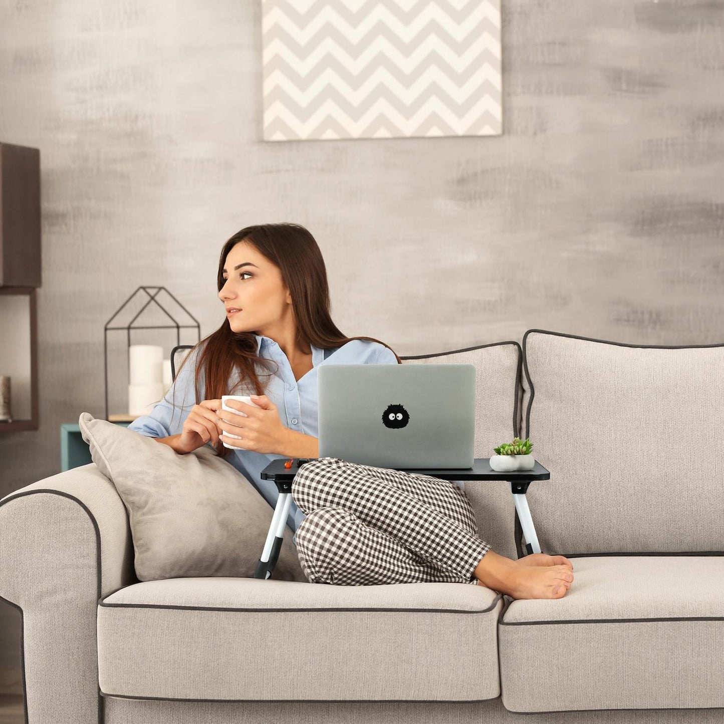 Black Folding Lap Desk – Laptop Bed Tray with Iron Frame