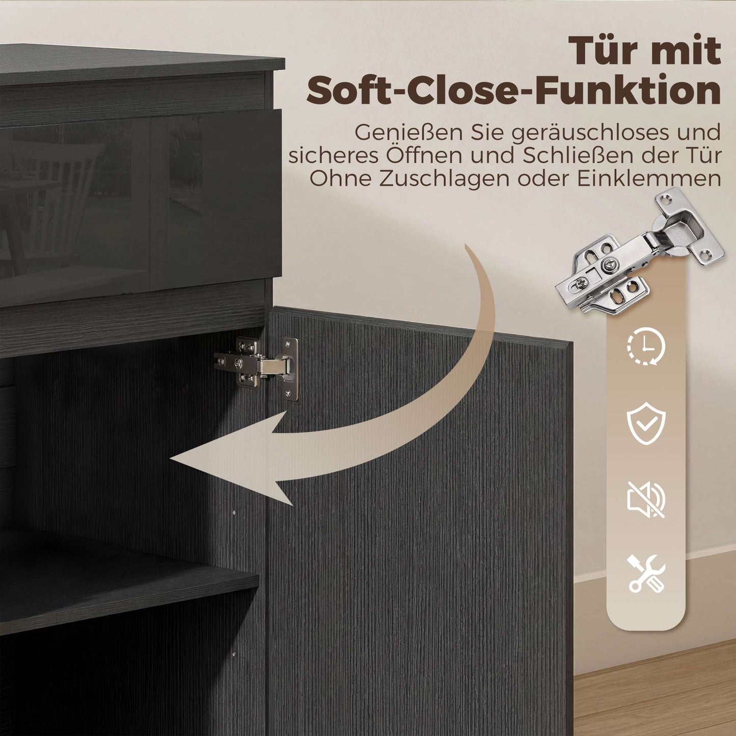 Black High Gloss Sideboard with 5 Drawers & Adjustable Shelf