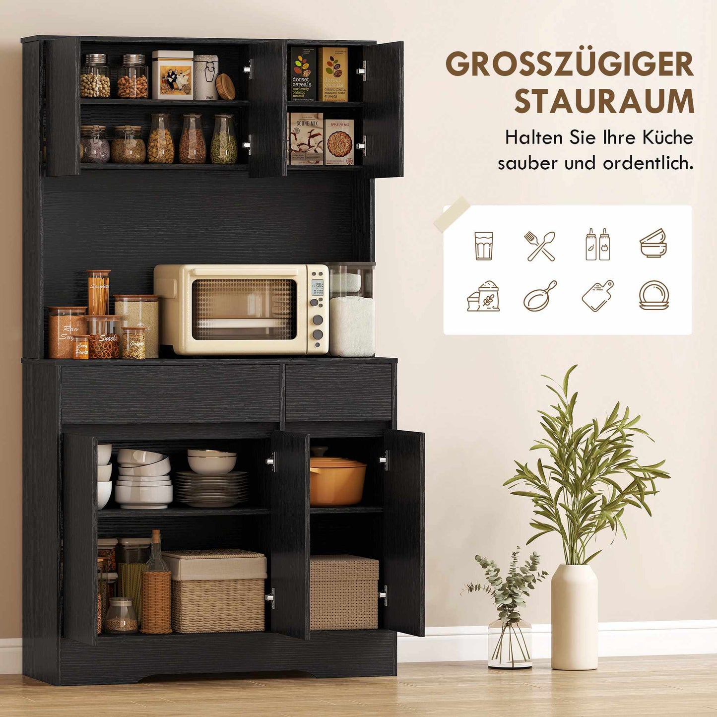 Black Kitchen Buffet Cabinet with Adjustable Shelves
