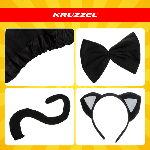 Black Kitten Costume for Girls, 4-Piece Set, Ages 3-10