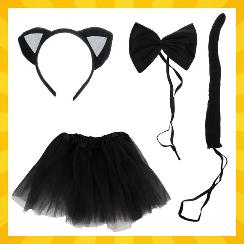 Black Kitten Costume for Girls, 4-Piece Set, Ages 3-10