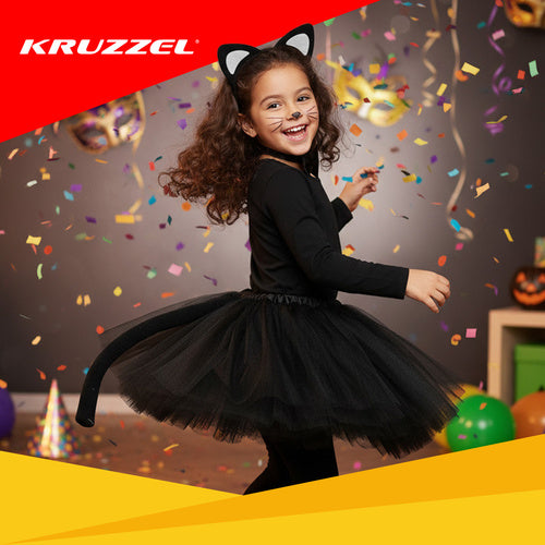 Black Kitten Costume for Girls, 4-Piece Set, Ages 3-10