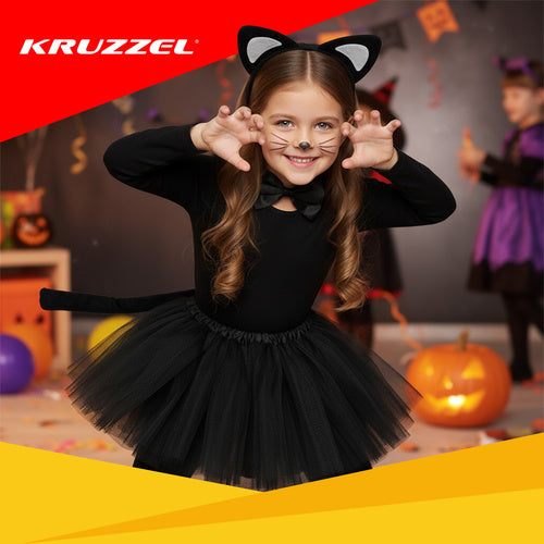 Black Kitten Costume for Girls, 4-Piece Set, Ages 3-10