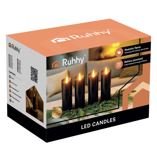 Black LED Candles, 12 Pack, 15cm, Flickering Flame Effect