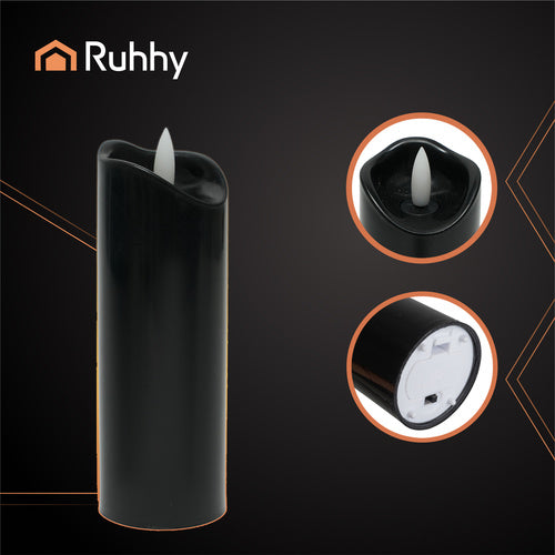 Black LED Candles, 12 Pack, 15cm, Flickering Flame Effect