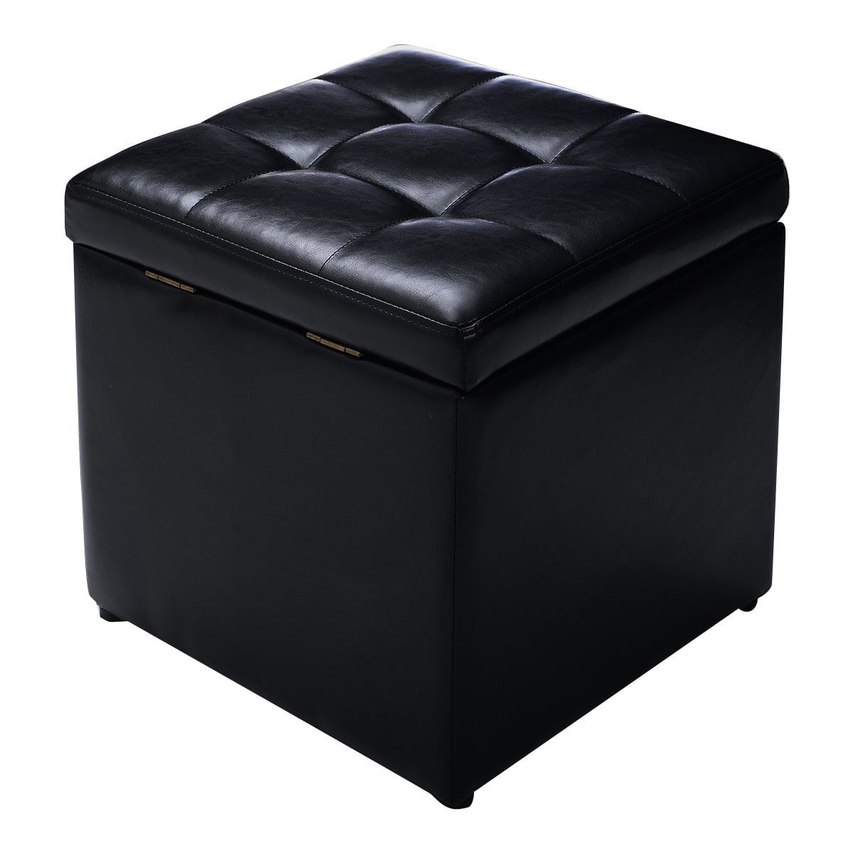 Black Leather Storage Ottoman, 40x40x40cm, Easy-Clean
