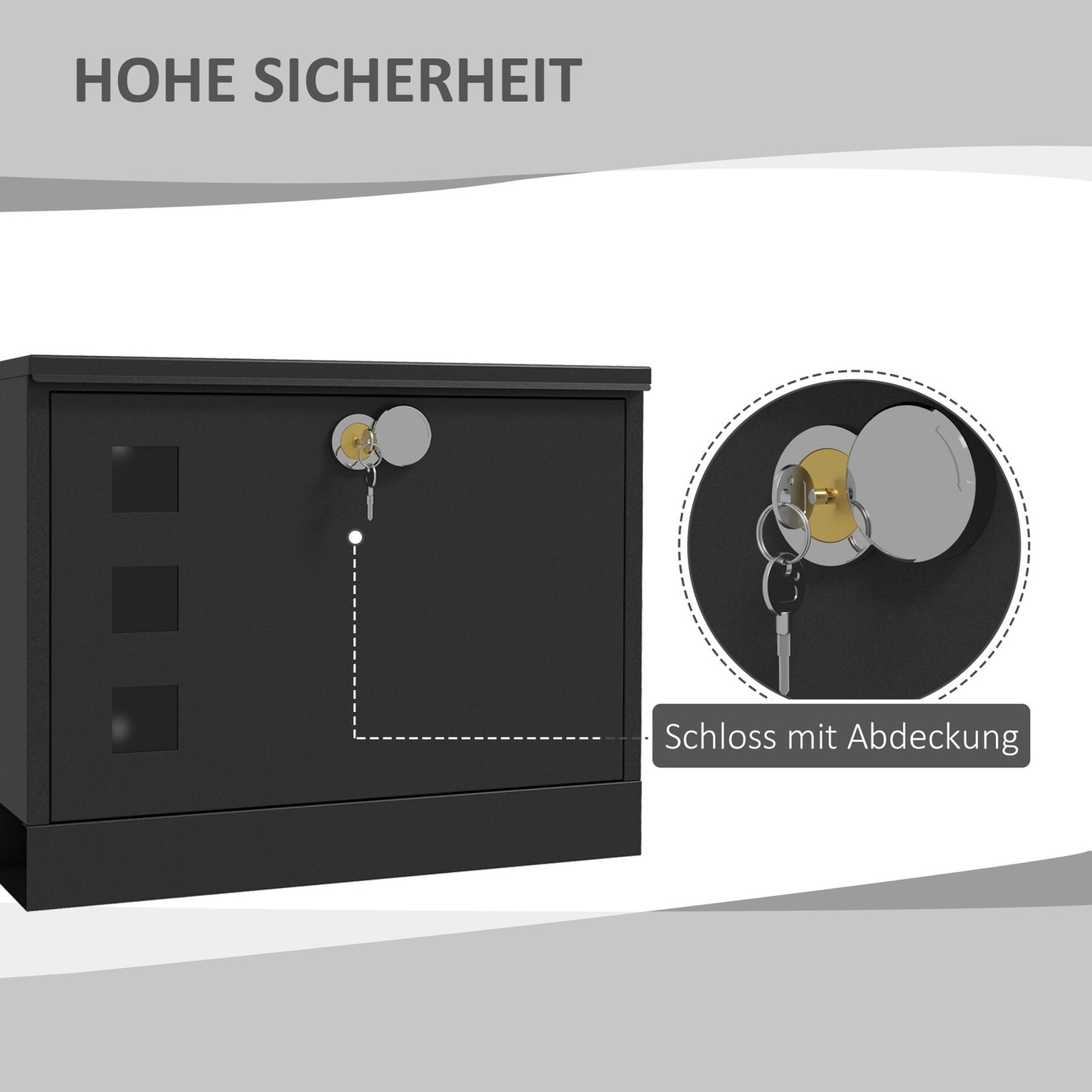 Black metal mailbox with window & key lock, 36.5x11.5x29cm