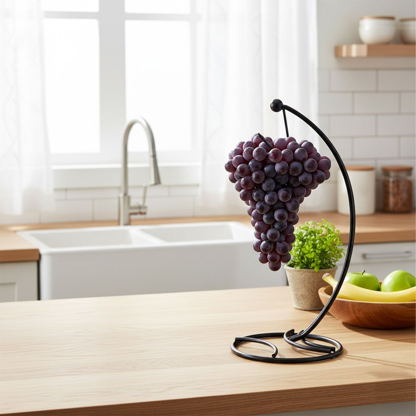 Black Metal Banana Stand – Fruit Holder for Kitchen