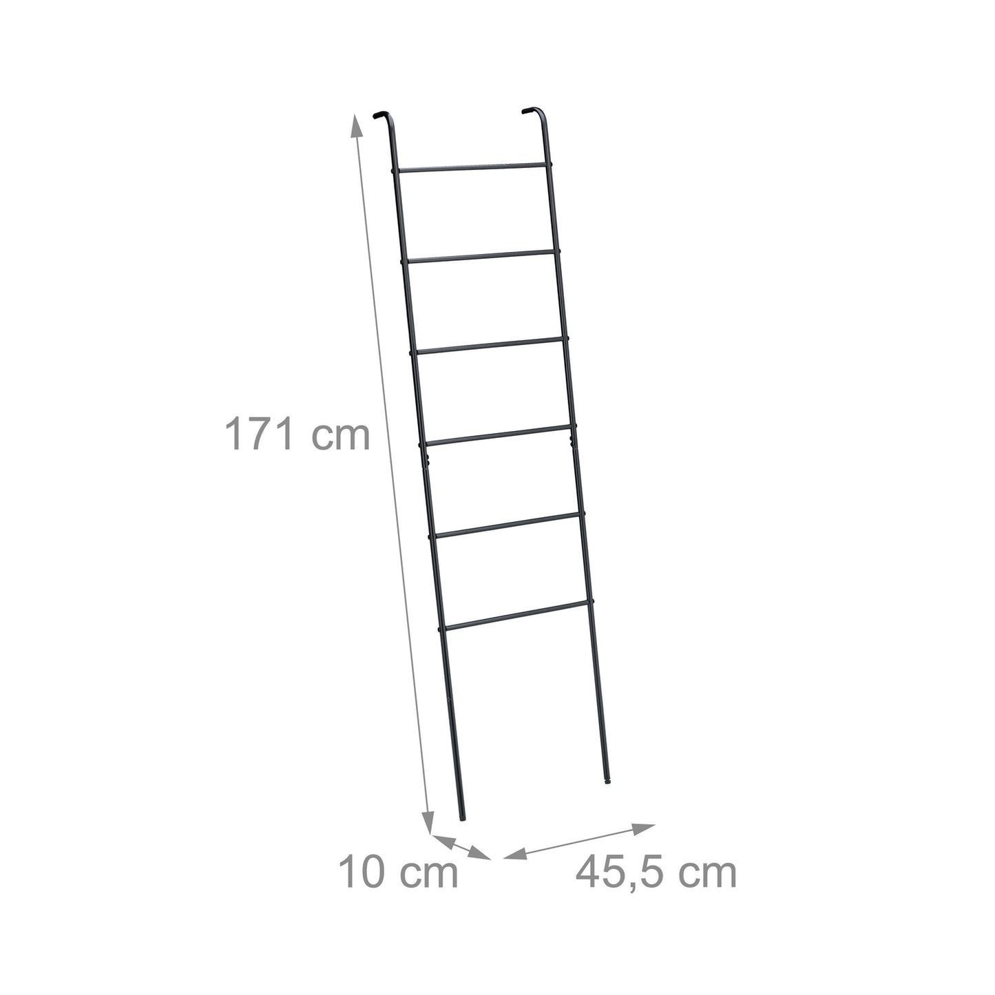 Black Metal Towel Ladder Rack, 6 Rungs