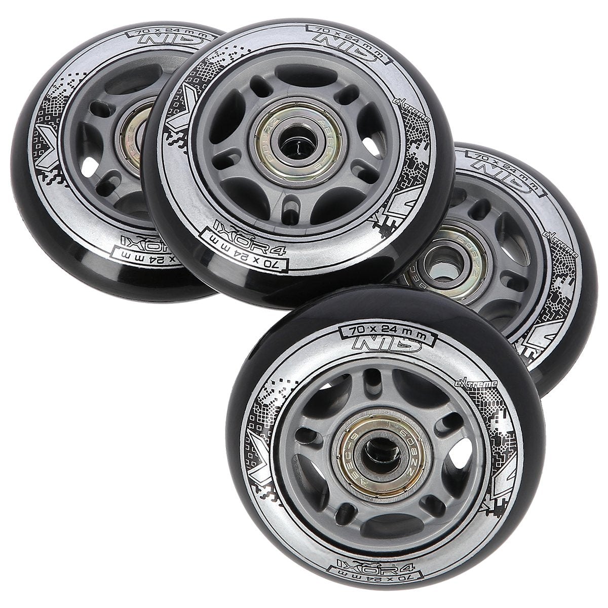 Black PU 70x24 82A Wheels & ABEC-9 Bearings Set