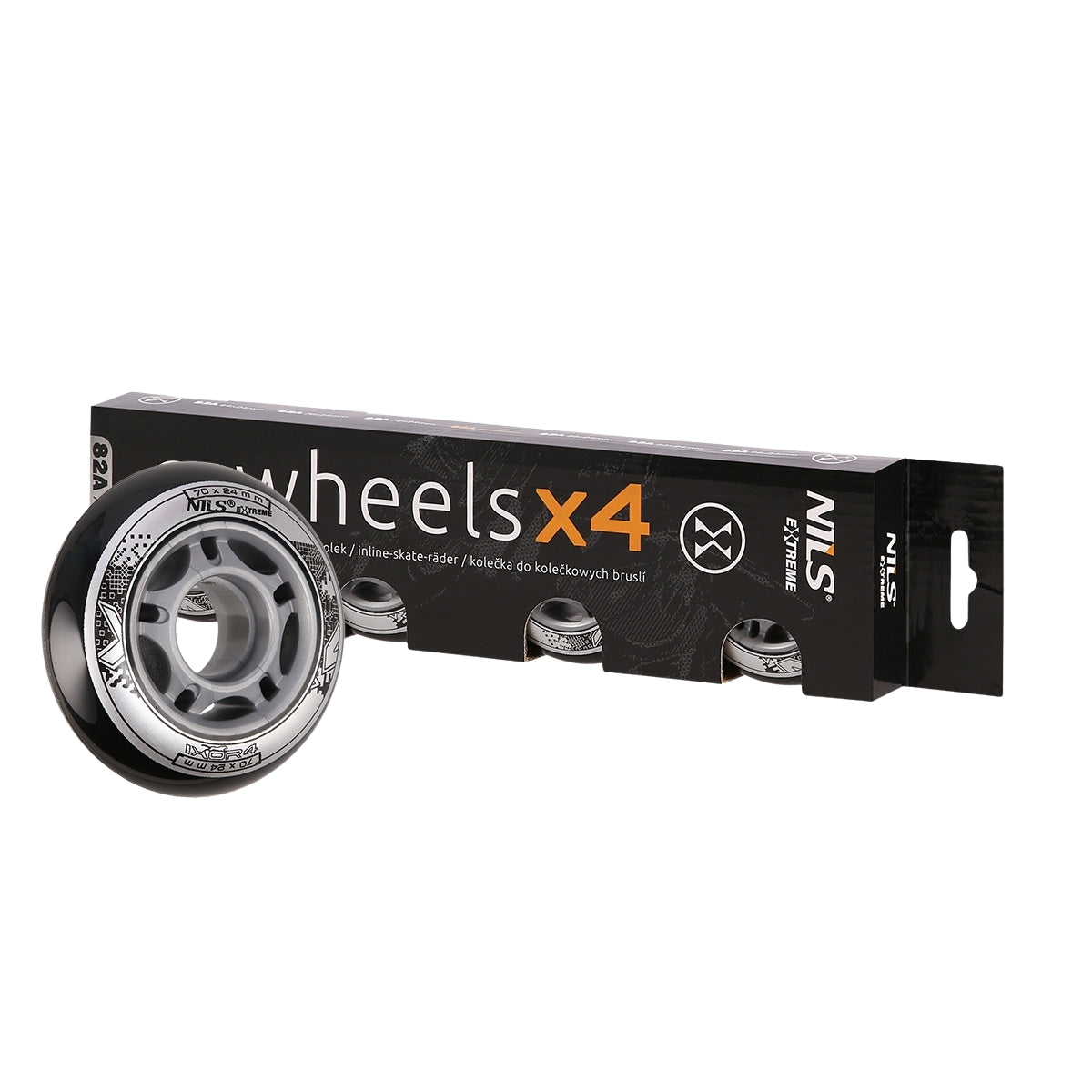 Black PU Skate Wheels, 70x24mm, 82A, Set of 4