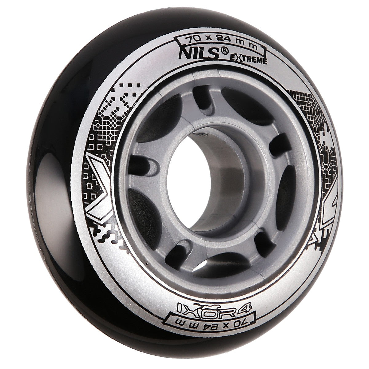 Black PU Skate Wheels, 70x24mm, 82A, Set of 4