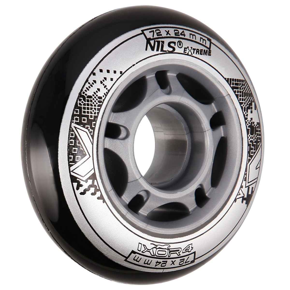 Black PU Skate Wheels, 72x24mm, 82A, Set of 4